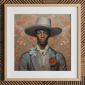 Apollo - Kunstdruck eines schwulen schwarzen Dandy-Cowboys / Leinwand, 12x12’’ / 31x31cm / Naturrahmen / Passepartout, Poster, Drucke & visuelle Kunstwerke, Toby Leon