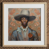 Apollo - Kunstdruck eines schwulen schwarzen Dandy-Cowboys / Leinwand, 12x12’’ / 31x31cm / Naturrahmen / Passepartout, Poster, Drucke & visuelle Kunstwerke, Toby Leon