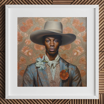 Apollo - Kunstdruck eines schwulen schwarzen Dandy-Cowboys / Leinwand, 12x12’’ / 31x31cm / Weißer Rahmen / Passepartout, Poster, Drucke & visuelle Kunstwerke, Toby Leon