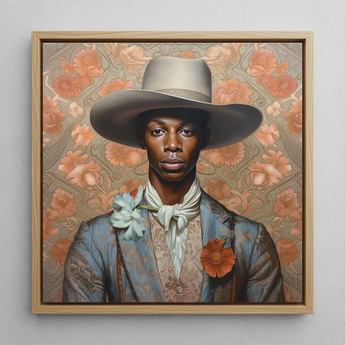 Apollo - Kunstdruck eines schwulen schwarzen Dandy-Cowboys / Leinwand, 12x12’’ / 31x31cm / Naturrahmen, Poster, Drucke & visuelle Kunstwerke, Toby Leon