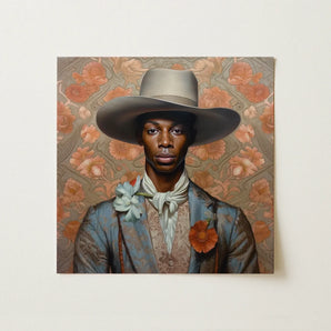 Apollo - Gay Black Dandy Cowboy Art Print / Canvas Square Canvas Painting Portrait Man Wide-brimmed Light Gray Gay Black Cowboy, Cowboy