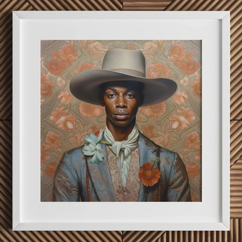 Apollo - Gay Black Dandy Cowboy Art Print / Canvas White Cowboy Hat Floral Decorations Gay Black Cowboy, Dandy, Dandy Art