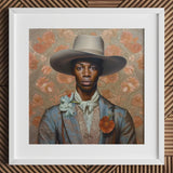 Apollo - Gay Black Dandy Cowboy Art Print / Canvas White Hat Floral Decorations, Prints