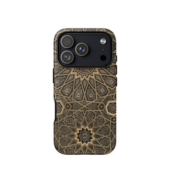 Arabic Ceiling - Emile Prisses D’avennes Phone Case Iphone 17 Pro / Matte Gold Geometric Patterned Phone Case Black Accents Textured Arabic