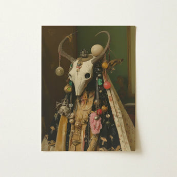 Aradia - Pagan Priestess Art Print / Canvas Decorative White Animal Skull Adorned Intricate, Enigmatic Presence Woven, Forbidden Knowledge