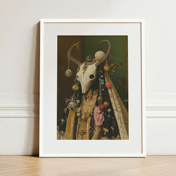 Aradia - Pagan Priestess Art Print / Canvas Framed Artwork White Animal Skull Adorned Colorful Beads, Enigmatic Presence Woven, Forbidden