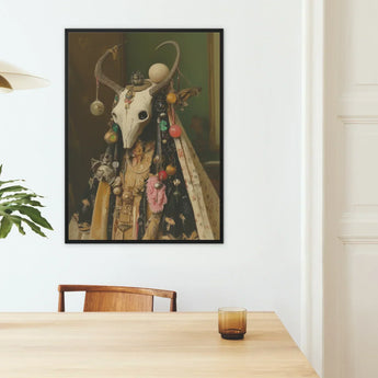 Aradia - Pagan Priestess Art Print / Canvas Framed Artwork White Animal Skull Adorned Colorful Beads, Enigmatic Presence Woven, Forbidden