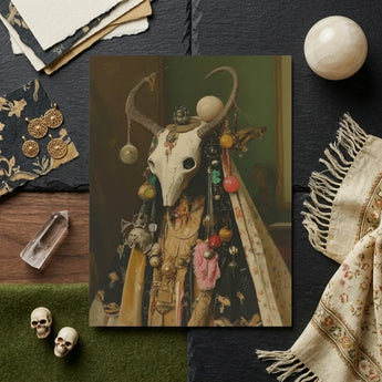 Aradia - Pagan Priestess Art Print / Canvas Vintage-style Skull Adorned Antlers Beads Ornate Jewelry, Enigmatic Presence Woven, Forbidden
