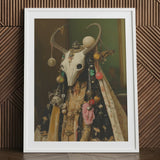 Aradia - Pagan Priestess Art Print / Canvas White Framed Bull Skull Wall Colorful Beads, Enigmatic Presence Woven, Forbidden Knowledge