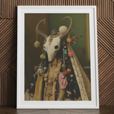 Aradia - Pagan Priestess Art Print / Canvas White Framed Bull Skull Wall Art Colorful Beads Pagan Priestess Art, Enigmatic Presence Woven,