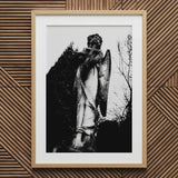 Archangel Holding Cross Art Print, 20x30’’ / 51x76cm / Natural Frame / 2’’ Matboard, Framed Black White Photograph Angel Statue