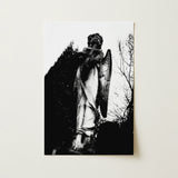 Archangel Holding Cross Art Print / Canvas Black-and-white Photograph Weathered Stone Angel Statue Detailed Figure Carved Prints