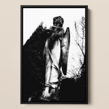 Archangel Holding Cross Art Print / Canvas Black-framed Black-and-white Photograph Weathered Stone Angel Statue Figure Carved Prints