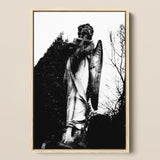 Archangel Holding Cross Art Print / Canvas Black-and-white Framed Photograph Weathered Stone Angel Statue Figure Carved Prints