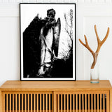 Archangel Holding Cross Art Print / Canvas Black-and-white Photograph Stone Angel Statue Wings Draped Figure Carved Prints