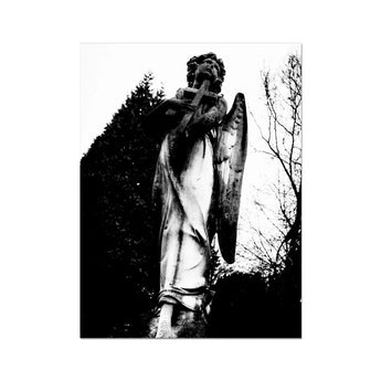 Archangel Holding Cross Art Print, Stone Angel Cross