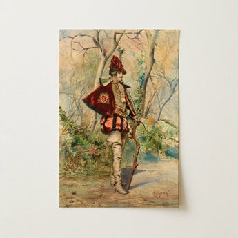 Archer - Casimiro Tomba Art Print / Canvas Vintage Watercolor Painting Depicts Soldier Ornate Red Gold Tomba’s, Prints