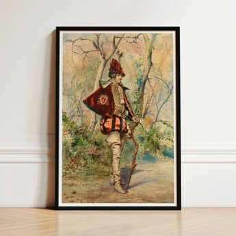 Framed Vintage-style Painting Soldier Ornate Red Gold Uniform Casimiro Tomba’s Archer, Tomba Art Print
