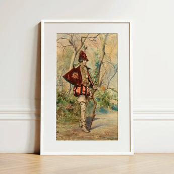 Archer - Casimiro Tomba Art Print / Canvas Framed Vintage-style Illustration Soldier Red Gold Uniform Hat Casimiro Tomba’s Archer, Tomba