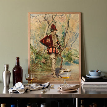 Archer - Casimiro Tomba Art Print / Canvas Framed Watercolor Painting Soldier Red Gold Attire Outdoors Casimiro Tomba’s Archer, Tomba Art