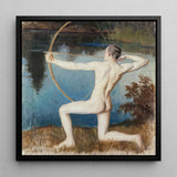Archer - Vaino Blomstedt Art Print / Canvas Black-framed Painting Nude Male Figure Pose Bow Arrow Väinö Blomstedt’s, Raw Sienna Grass,