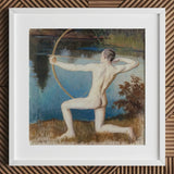 Archer - Vaino Blomstedt Art Print / Canvas Framed Painting Nude Male Figure Pose Bow Arrow Väinö Blomstedt’s, Raw Sienna Grass, Longbow’s