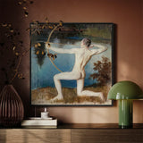 Archer - Vaino Blomstedt Art Print / Canvas Framed Painting Nude Pose Rendered Soft Brushstrokes Väinö Blomstedt’s, Male Figure, Raw Sienna