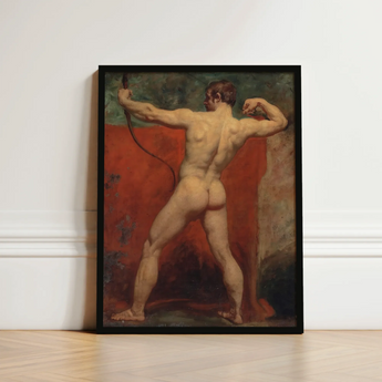 Framed Classical Oil Painting Muscular Nude Male Figure Etty’s Brush Tears, Hot Coal Pulled, Arm Thrown Wide, William Etty Art, Print
