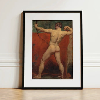 Archer - William Etty Art Print / Canvas Black-framed Classical Nude Male Figure Dynamic Etty’s Brush Tears, Hot Coal Pulled, Arm Thrown