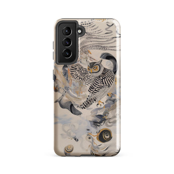 Archimedes - Surreal Owl Art Phone Case Samsung Galaxy S21 Fe / Gloss Sleek Phone Case Intricate Black-and-white Illustration Stylized Owl
