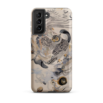 Archimedes - Surreal Owl Art Phone Case Samsung Galaxy S21 Plus / Matte Sleek Detailed Illustration Black White, Ether, Each Wingbeat