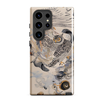 Archimedes - Surreal Owl Art Phone Case Samsung Galaxy S24 Ultra / Gloss Sleek Beige Phone Case Intricate Black-and-white Illustration Owl
