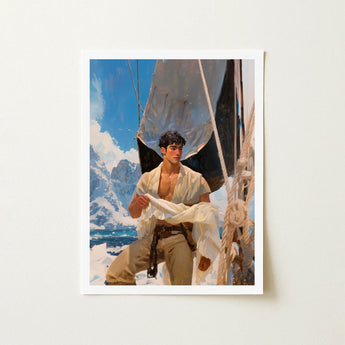 Arctic Circuit - Gay Naval Explorer Art Print / Canvas Framed Painting Young Man White Shirt Beige Trousers Icy Grandeur Meets Sun-kissed