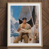 Arctic Circuit - Gay Naval Explorer Art Print / Canvas Framed Artwork Young Man Open White Shirt Beige Icy Grandeur Meets Sun-kissed