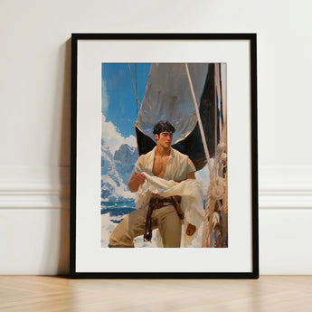 Arctic Circuit - Gay Naval Explorer Art Print / Canvas Framed Artwork Young Man White Attire Sailboat Snowy Icy Grandeur Meets Sun-kissed
