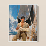 Arctic Circuit - Gay Naval Explorer Art Print / Canvas Framed Painting Young Man White Shirt Beige Trousers Icy Grandeur Meets Sun-kissed
