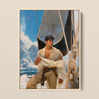 Arctic Circuit - Gay Naval Explorer Art Print / Canvas Framed Painting Young Man White Shirt Beige Trousers Icy Grandeur Meets Sun-kissed