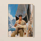 Arctic Circuit - Gay Naval Explorer Art Print / Canvas Framed Painting Young Man White Shirt Beige Trousers Icy Grandeur Meets Sun-kissed