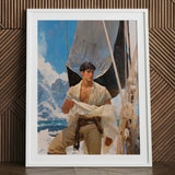 Arctic Circuit - Gay Naval Explorer Art Print / Canvas White-framed Artwork Young Man Open White Shirt Beige Icy Grandeur Meets Sun-kissed
