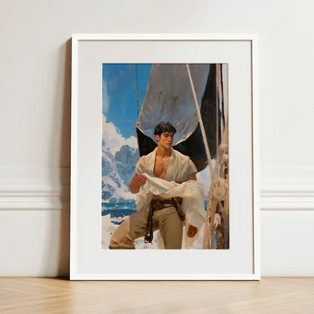 Arctic Circuit - Gay Naval Explorer Art Print / Canvas White-framed Art Print Young Man Open White Shirt Icy Grandeur Meets Sun-kissed