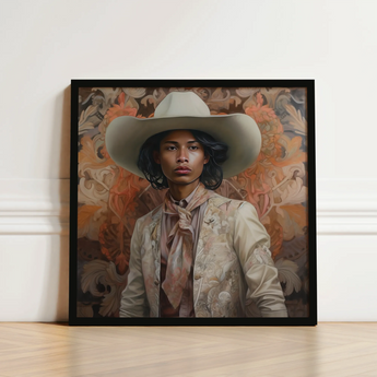 Framed Portrait Person Off-white Cowboy Hat Embroidered Jacket Gay Tamil, Dapper Queer, Dandy