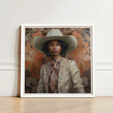 Framed Portrait Person Wide-brimmed White Cowboy Hat Ornate Gay Tamil, Dapper Queer, Dandy