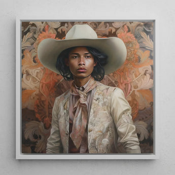 Arjuna - Gay Tamil Cowboy Dandy Art Print / Canvas Framed Portrait Person Off-white Hat Embroidered Jacket, Dapper Queer, Prints