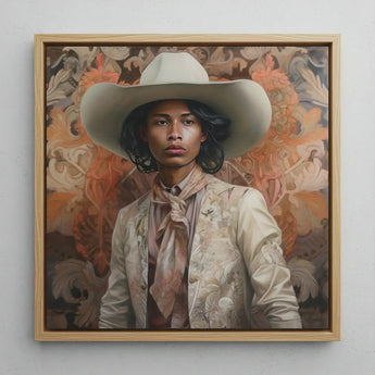 Arjuna - Gay Tamil Cowboy Dandy Art Print / Canvas Framed Portrait Person Wide-brimmed White Hat Ornate, Dapper Queer, Prints