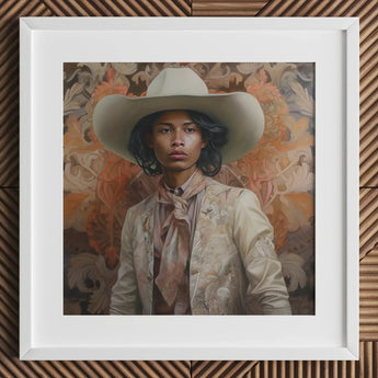 Arjuna - Gay Tamil Cowboy Dandy Art Print / Canvas Hat Wide Brim Band Cream-colored Fabric, Dapper Queer, Prints