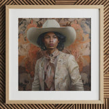 Arjuna - Gay Tamil Cowboy Dandy Art Print / Canvas Cowboy Hat Wide Brim Bandana Beige Color Gay Tamil Cowboy, Dapper Queer Tamil, Dandy