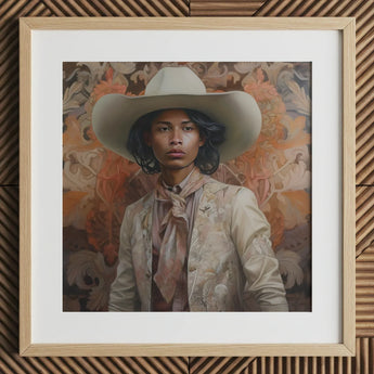 Arjuna - Gay Tamil Cowboy Dandy Art Print / Canvas Hat Wide Brim Bandana Beige Color, Dapper Queer, Prints