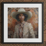 Arjuna - Gay Tamil Cowboy Dandy Art Print / Canvas Hat Wide Brim Light Beige Color Made, Dapper Queer, Prints
