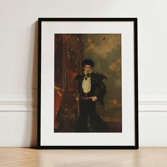 Armand - Gay Hispanic Vampire Art Print / Canvas Black-framed Portrait Man Ornate Dark Attire White Cravat Hispanic Vampire Art, Gothic