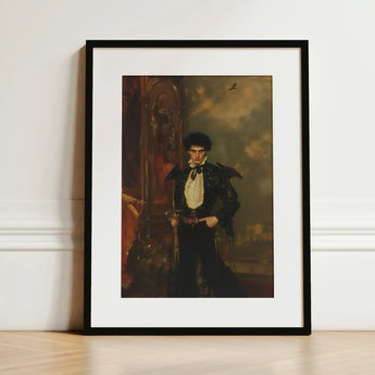 Armand - Gay Hispanic Vampire Art Print / Canvas Black-framed Portrait Man Ornate Dark Attire White Cravat, Gothic, Lore Prints